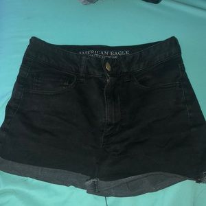 american eagle high rise black shorts